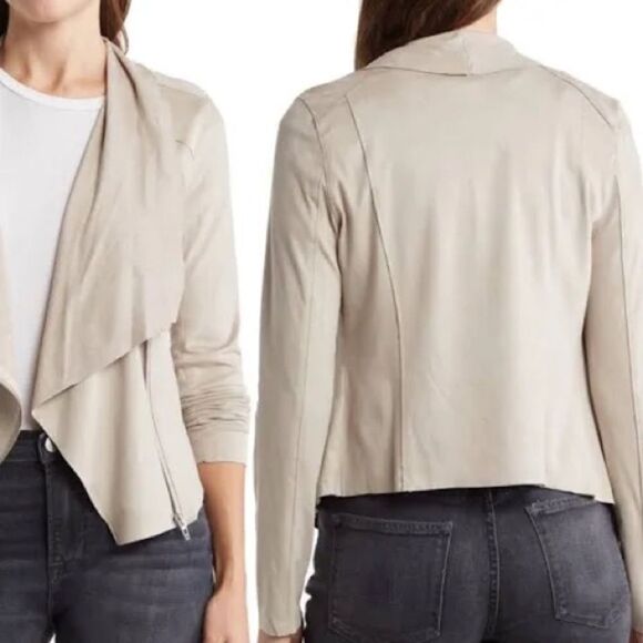 BLANKNYC Faux Suede Drape Front Jacket Tan cream Medium waterfall - Picture 1 of 8